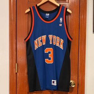 Champion Blue and Orange New York #3 Basketball Jersey